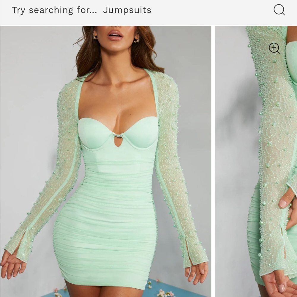 Mint Green Bodycon Dress with Sheer Sleeves